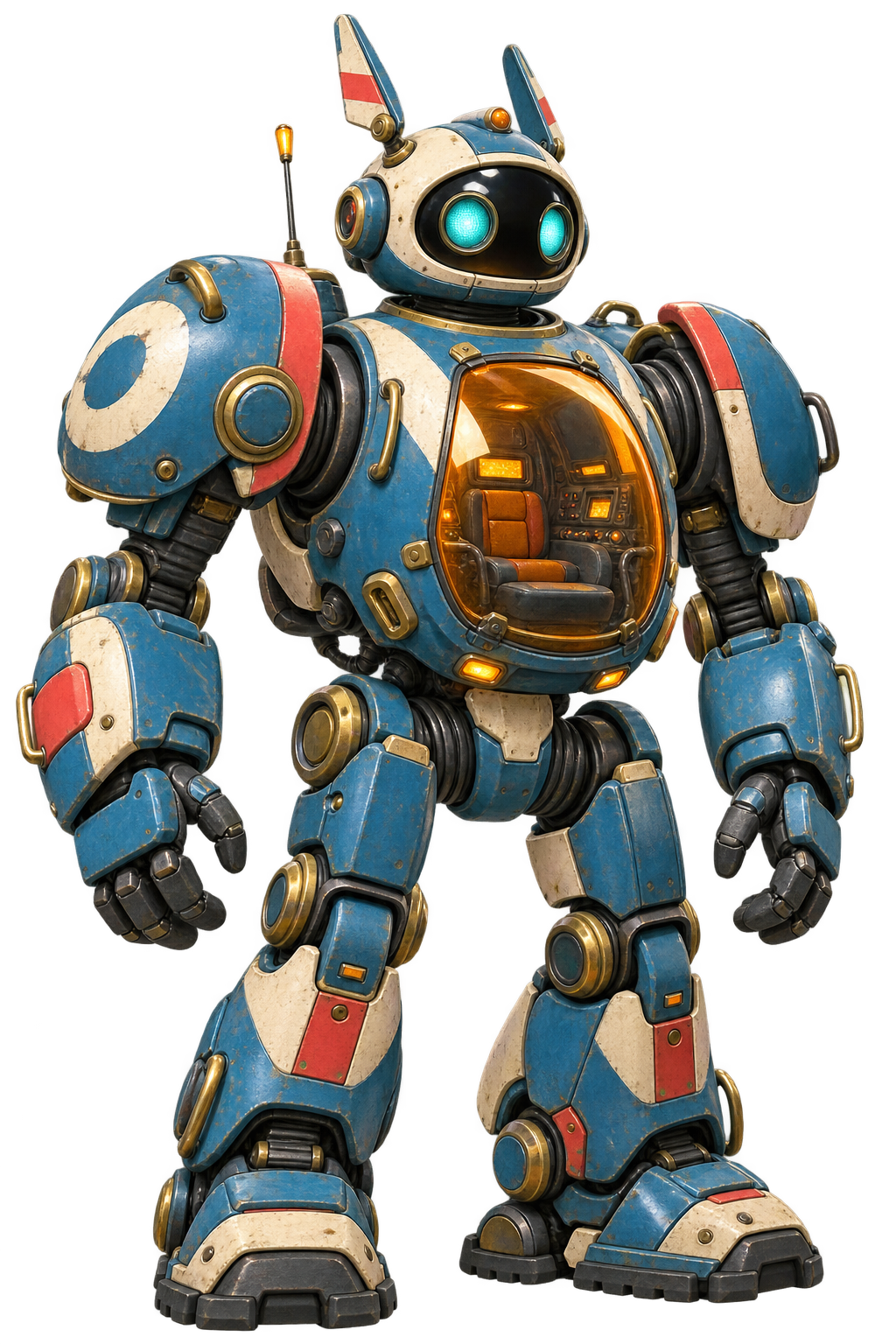 Robot azul con cabina en el pecho