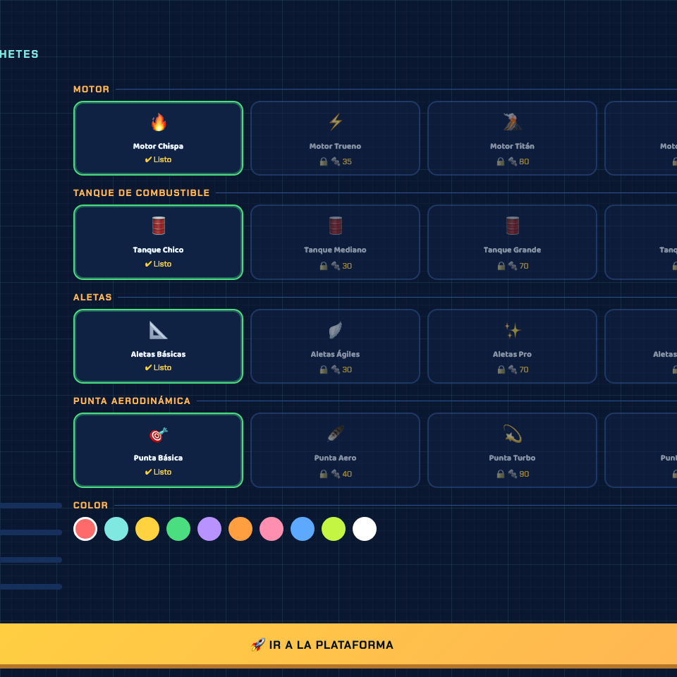 Captura real del juego Constructor de Cohetes en Elias Arcade