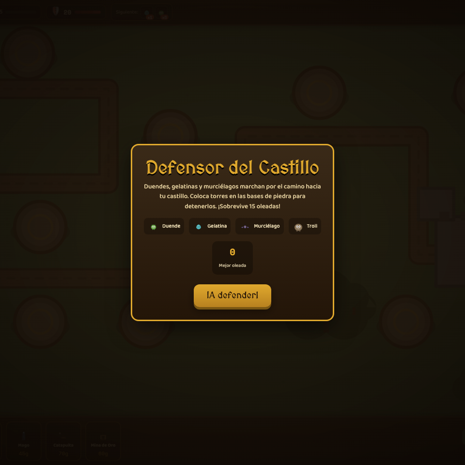 Captura real del juego Defensor del Castillo en Elias Arcade