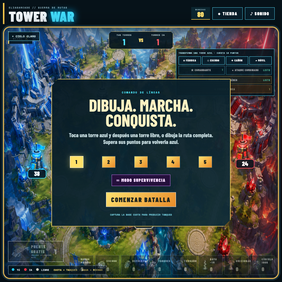 Captura real del juego Tower War en Elias Arcade
